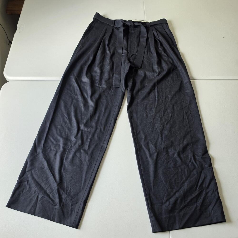 J.Crew Collection Dress Pants Women 12 Black Wool Wide Leg Pleated Belted Office